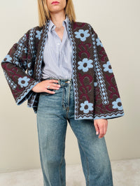 Cardigan fiori marrone-azzurro