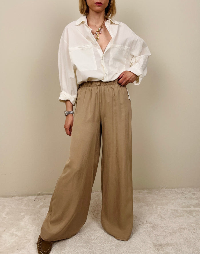 Pantalone scivolato in viscosa sabbia