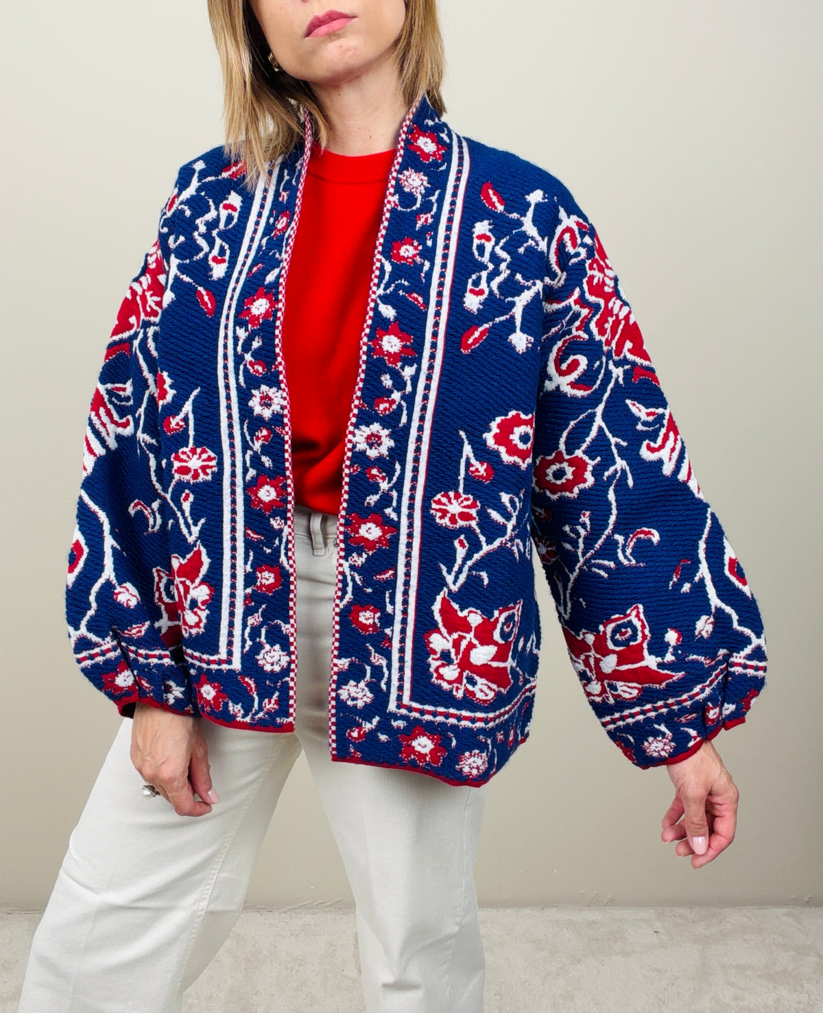 Cardigan bluette-rosso