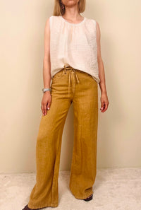 Pantalone in lino color senape