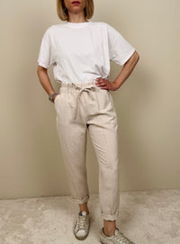 Pantalaccio in viscosa e lino avorio