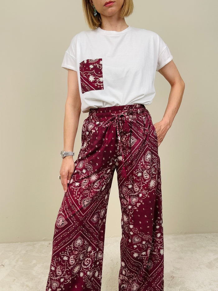 Pantalone fantasia bandana bordeaux