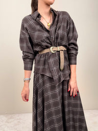 Camicia check moro con frange tabacco