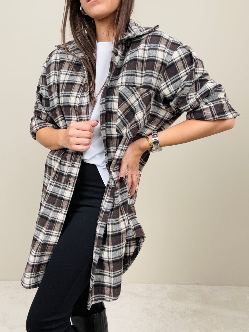Overshirt quadri marrone