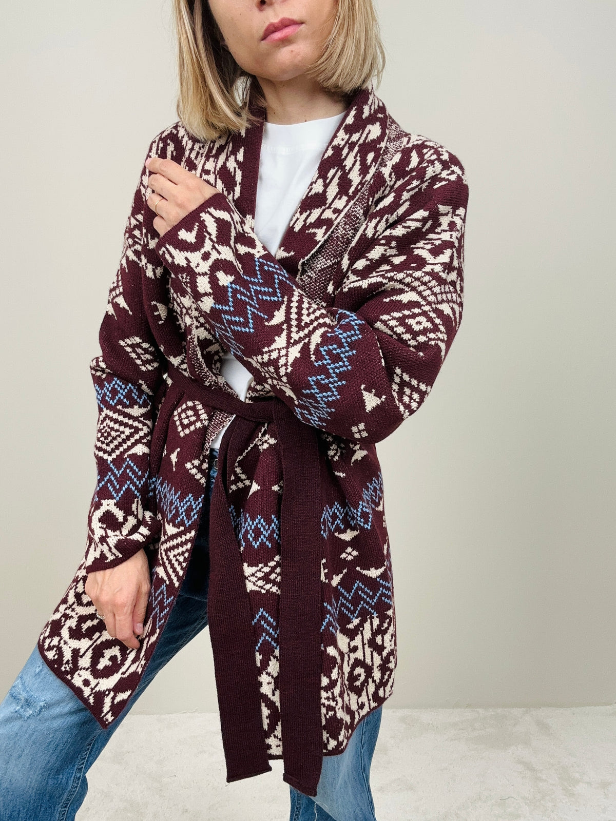 Cardigan fantasia bordeaux