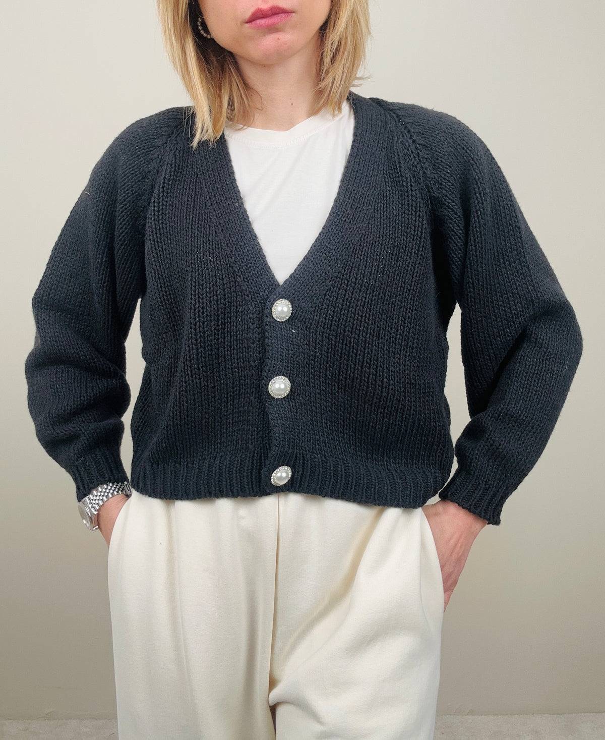 Cardigan con bottoni gioiello