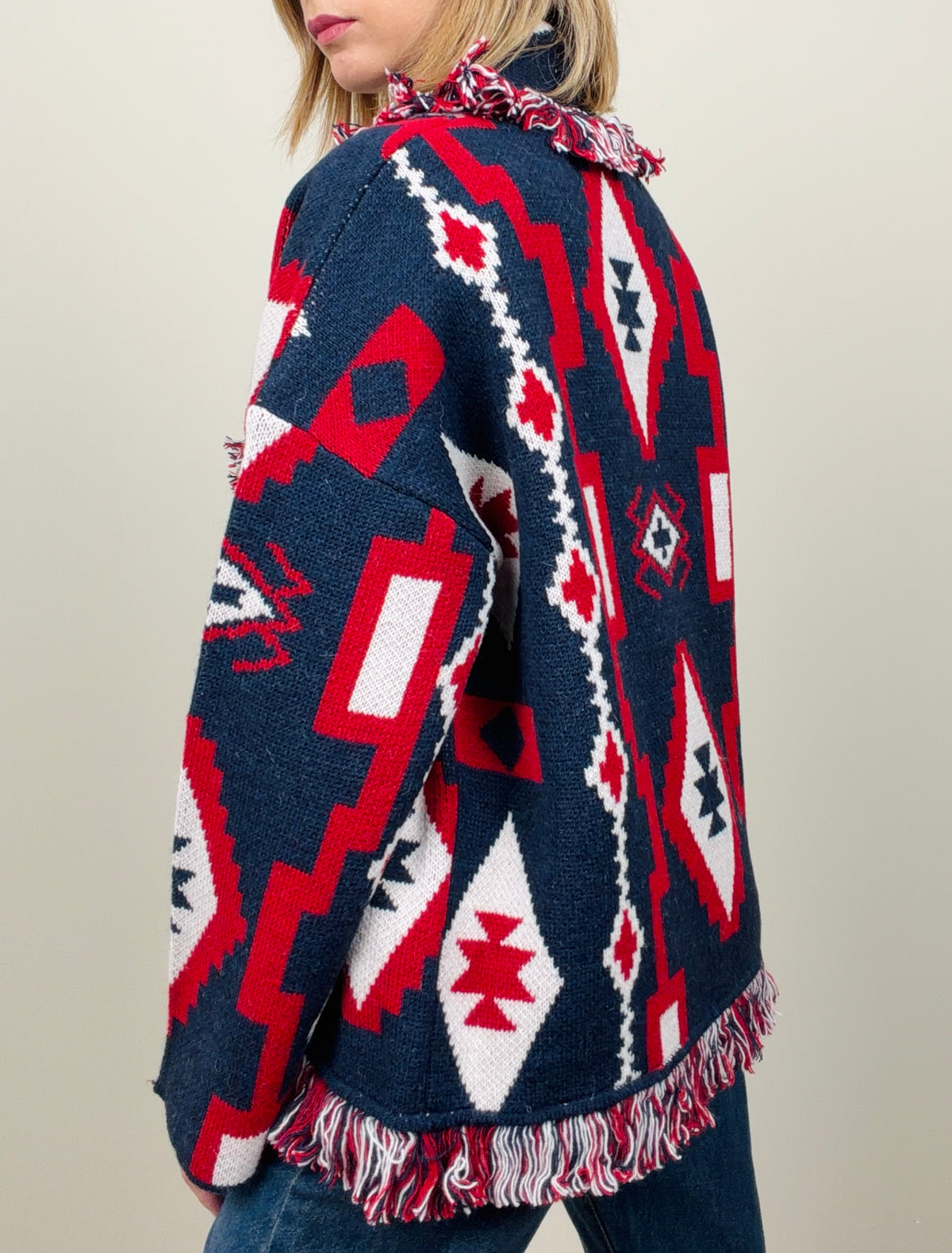 Cardigan etnico blu-rosso