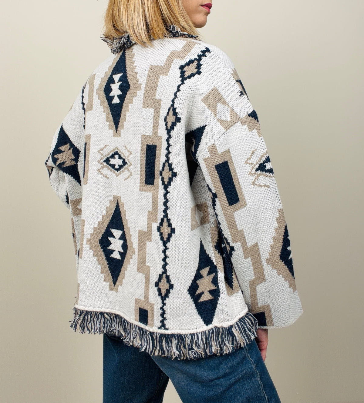 Cardigan etnico panna-blu