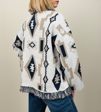 Cardigan etnico panna-blu
