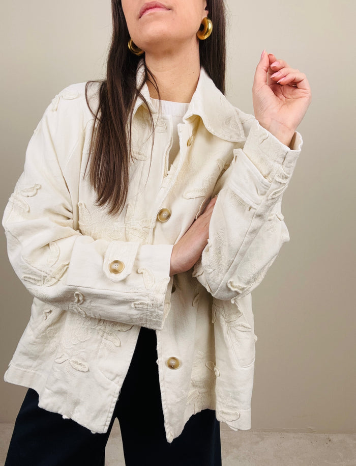 Overshirt ricamata burro