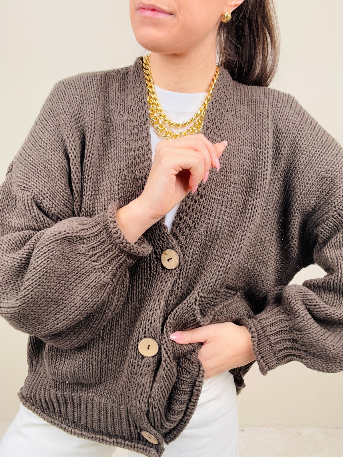 Cardigan bottoni legno (più colori)