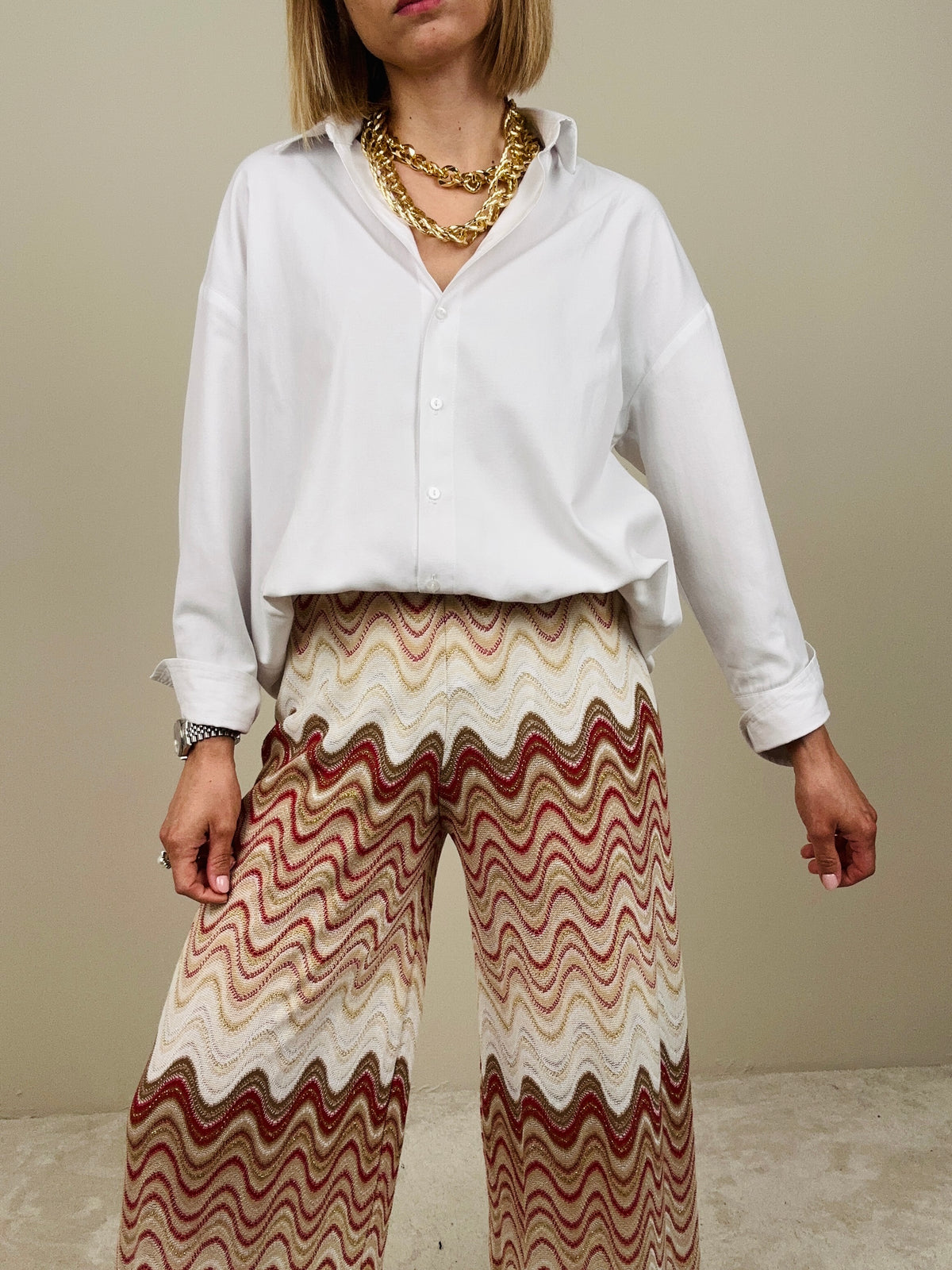 Pantalone in maglina stile missoni rosso