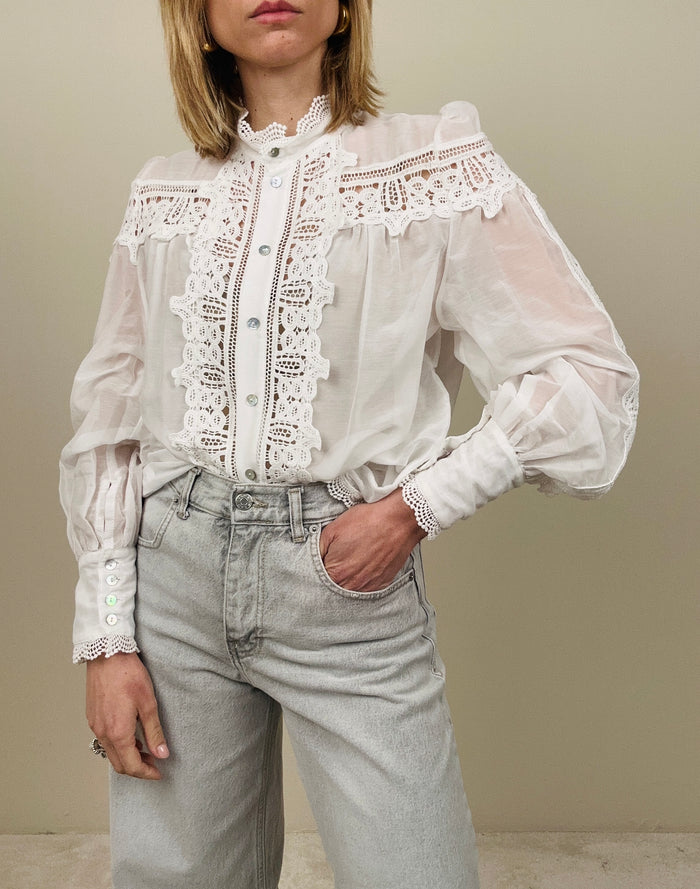 Camicia con ricami in cotone e seta