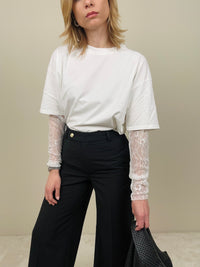 T-shirt con manica in pizzo