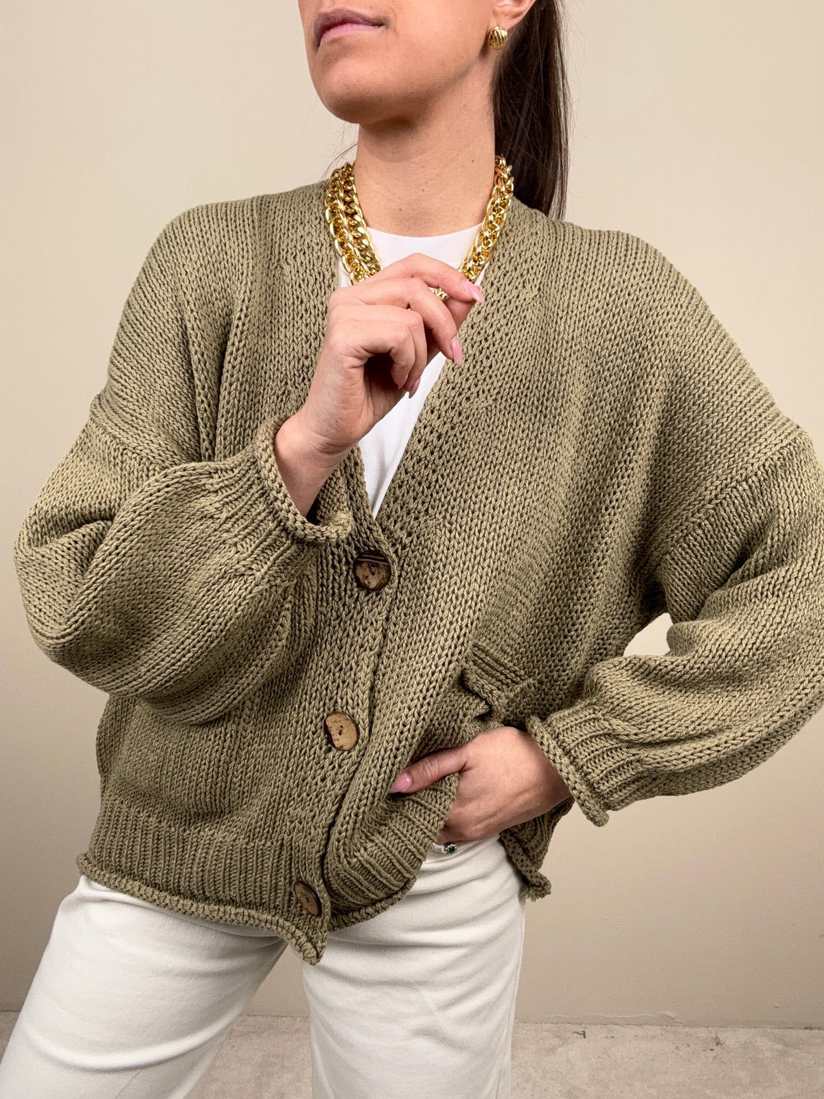 Cardigan bottoni legno (più colori)