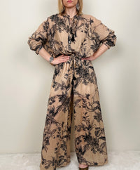Pantalone in fantasia tabacco-nero