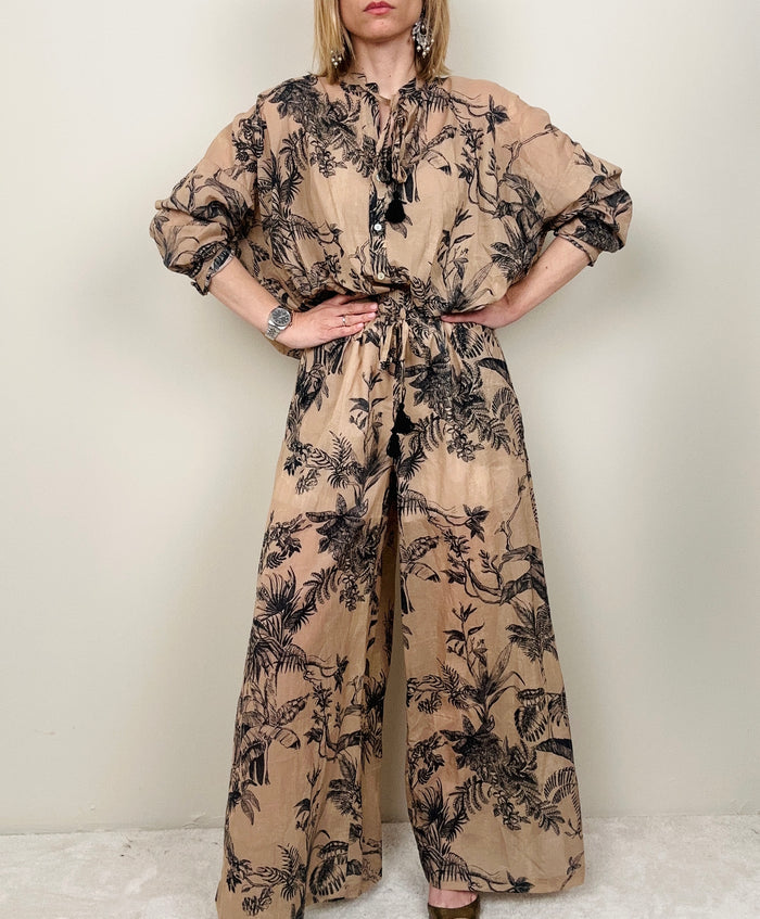 Pantalone in fantasia tabacco-nero