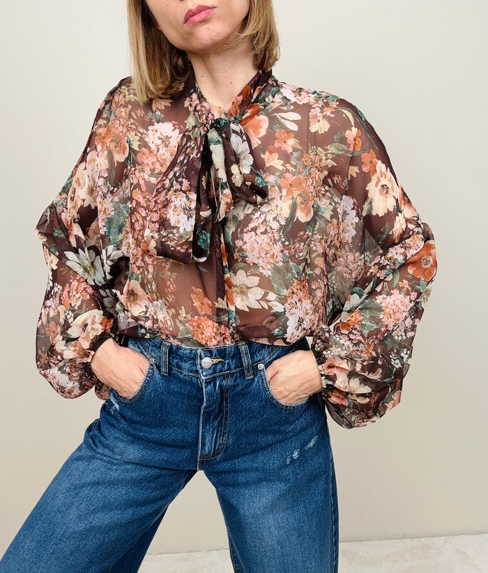 Camicia con fiocco cacao