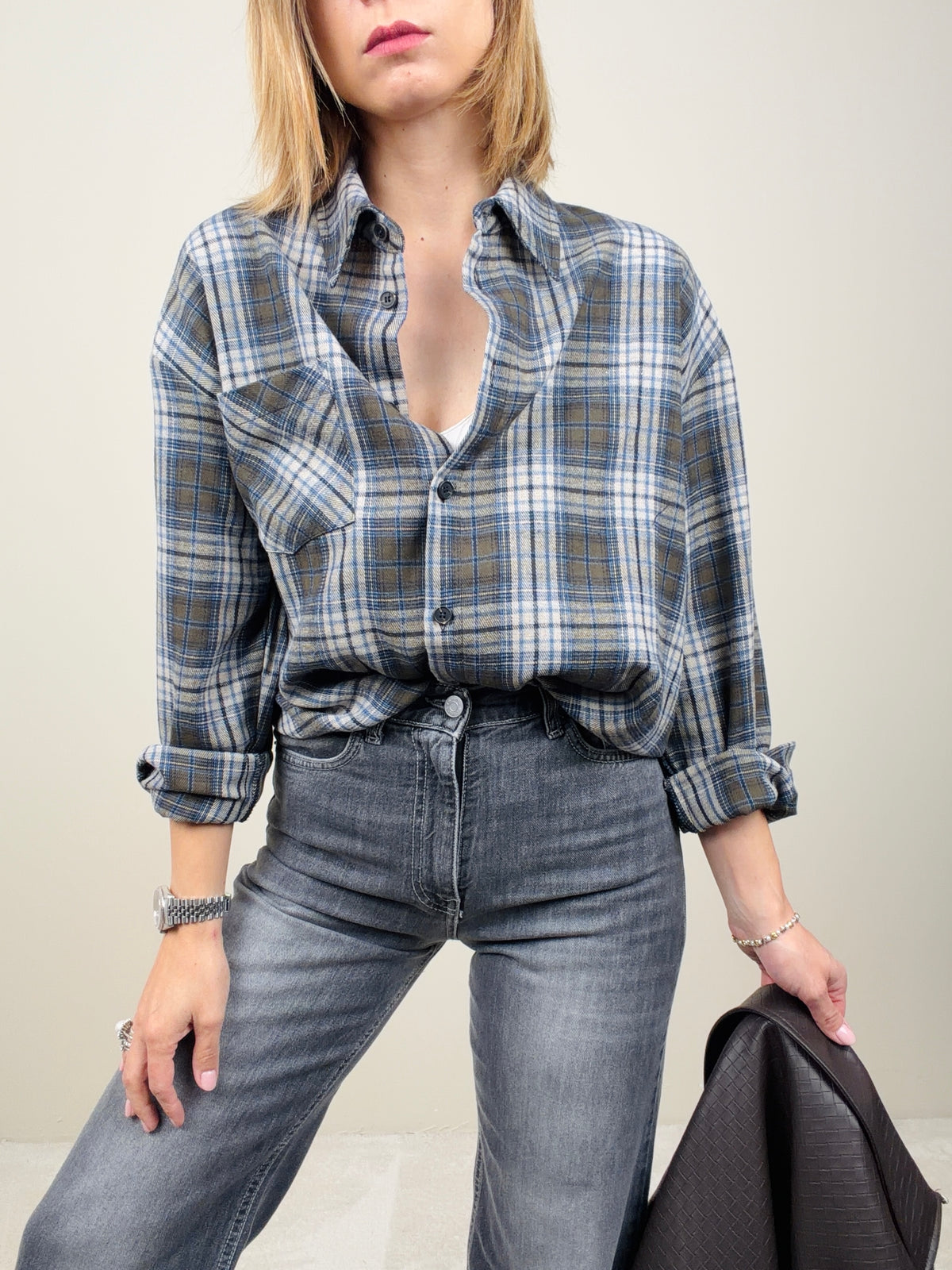 Camicia check militare/azzurra