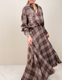 Camicia check grigia con frange tabacco