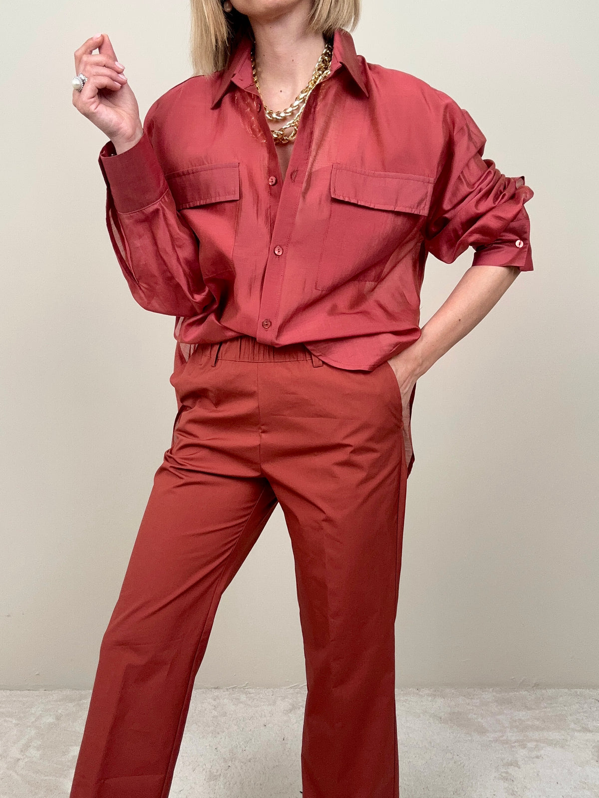 Pantalone in cotone ruggine