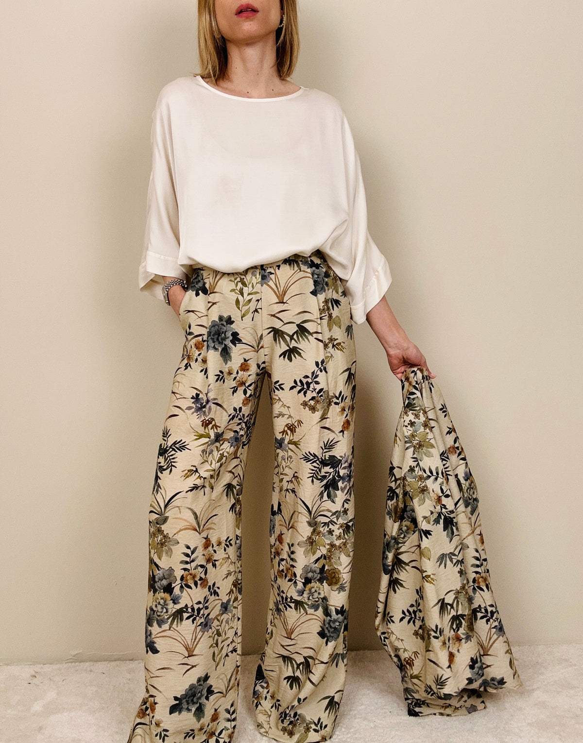 Pantalone multicolor verde/sabbia