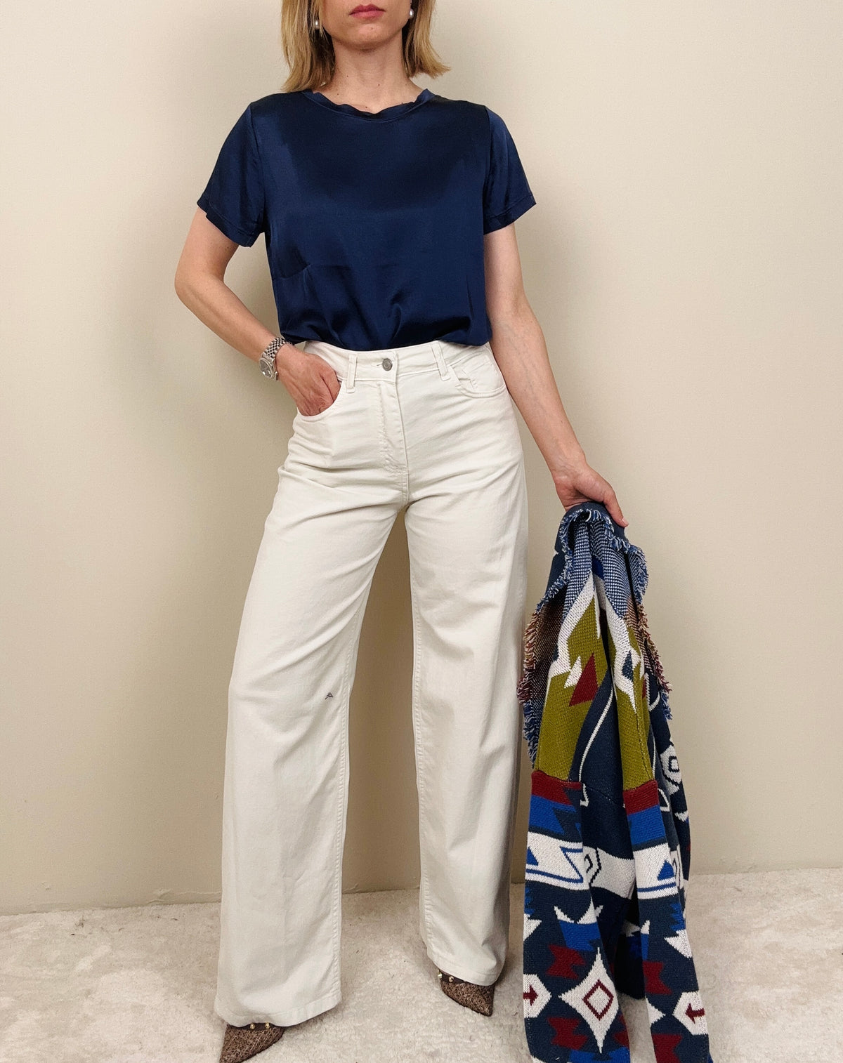 Pantalone in cotone burro