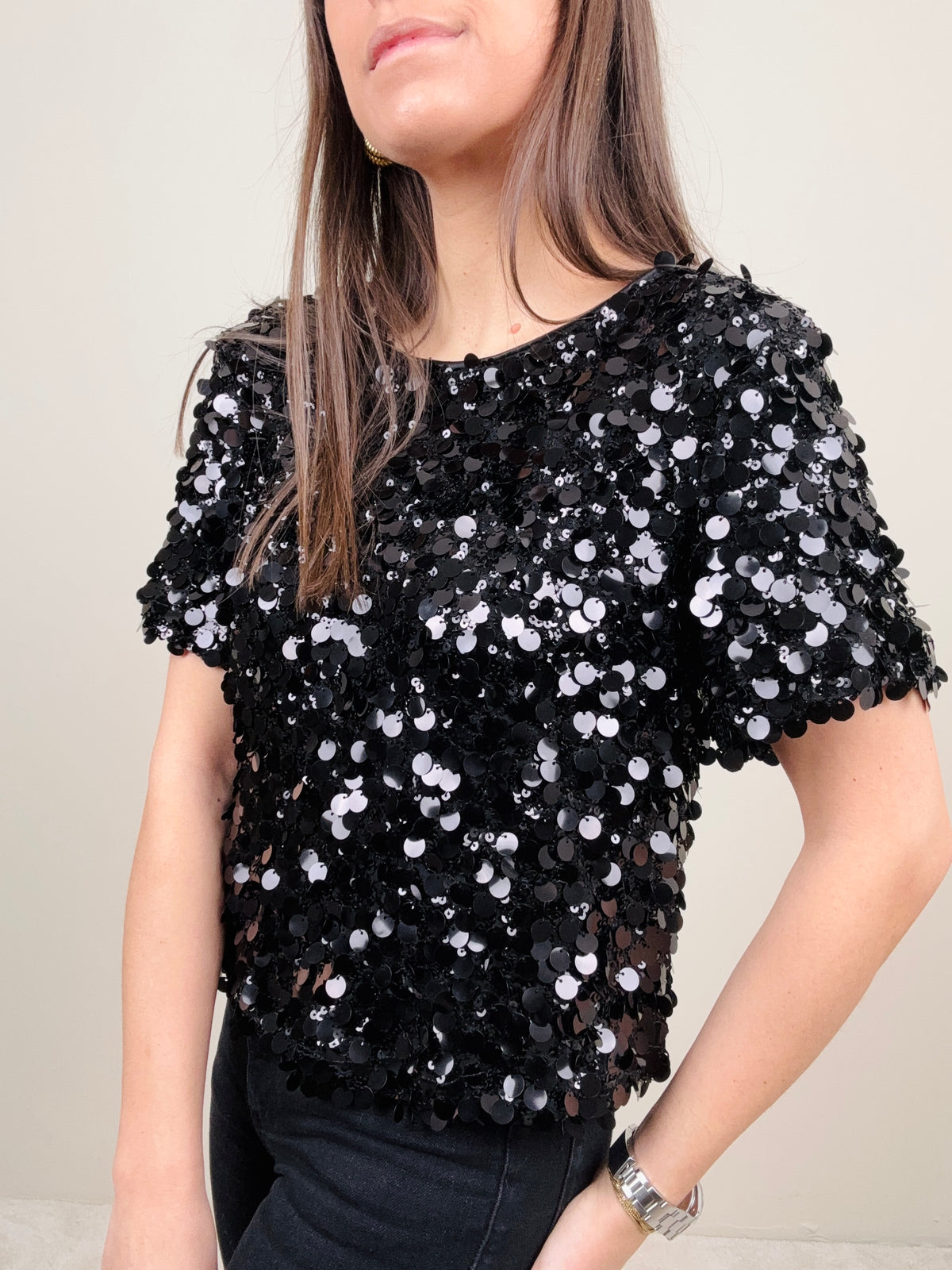 Blusa paillettes nera