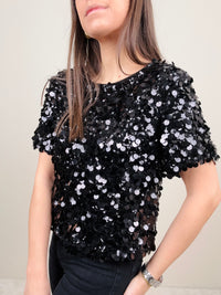 Blusa paillettes nera