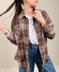 Camicia check grigia con frange tabacco