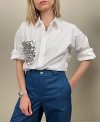 Camicia in cotone con tasca in paillettes (più colori)