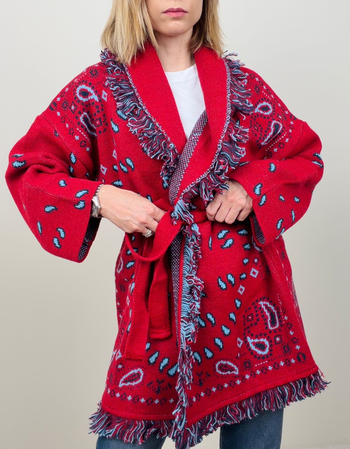 Cardigan bandana rosso-azzurro