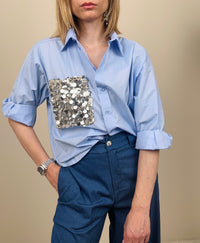 Camicia in cotone con tasca in paillettes (più colori)