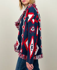 Cardigan etnico blu-rosso