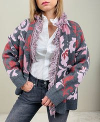 Cardigan arabesque grigio-rosa