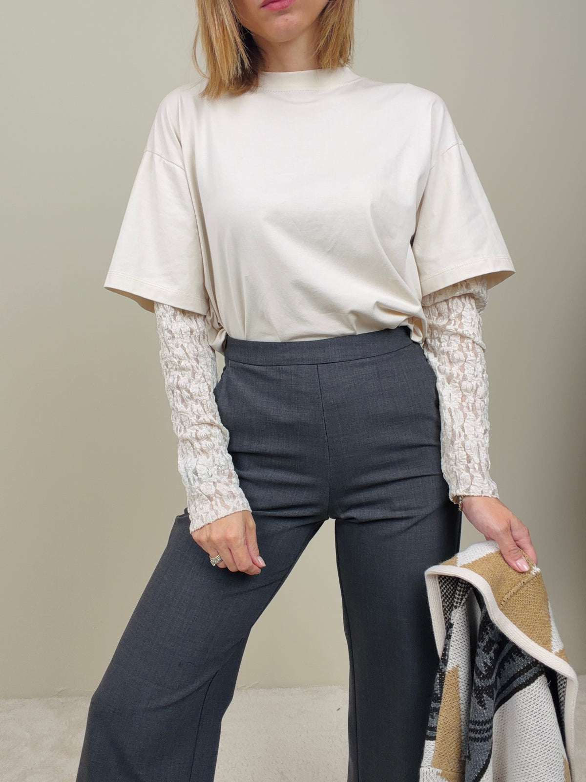 Pantalone misto lana grigio