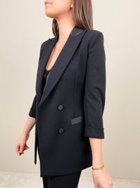 Blazer nero dettagli raso