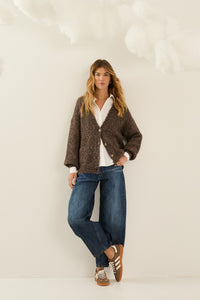 Cardigan over mélange marrone