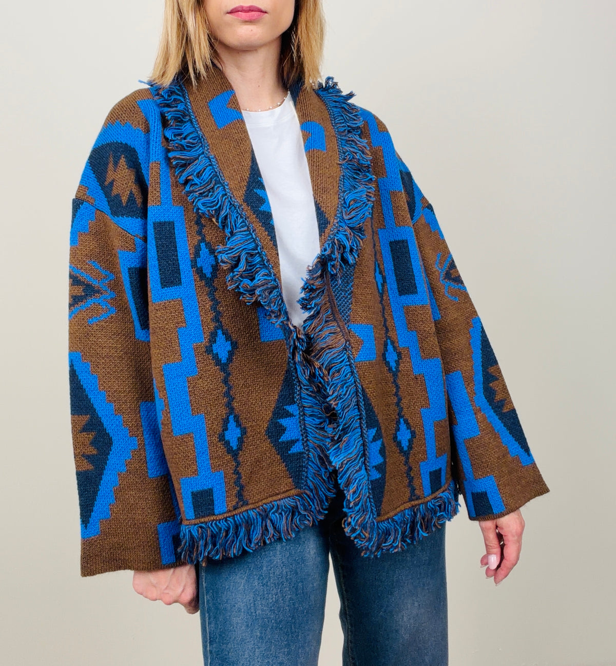 Cardigan etnico cacao-bluette
