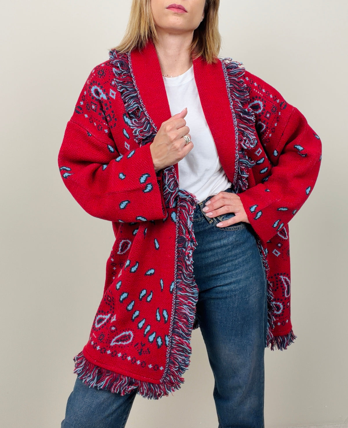 Cardigan bandana rosso-azzurro