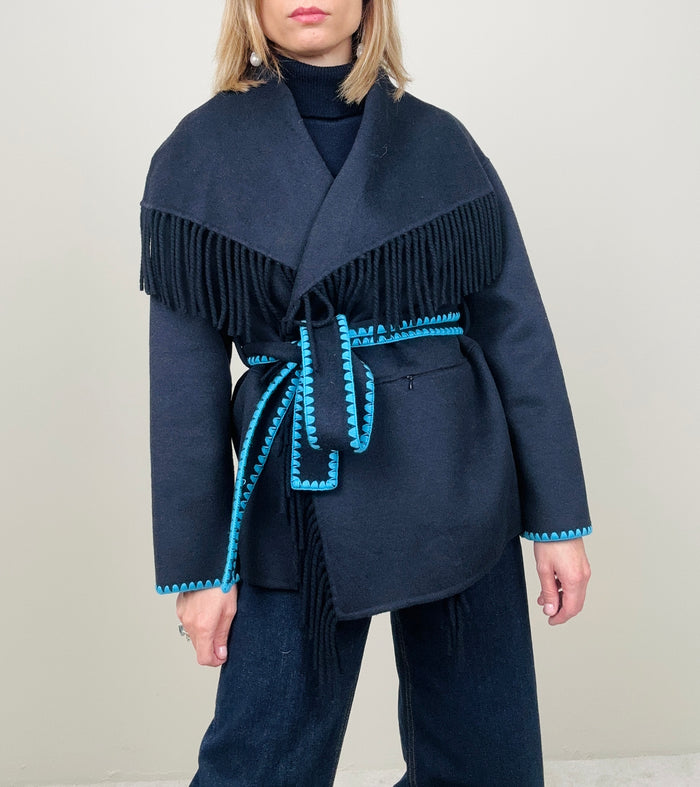 Cappottino blu con frange