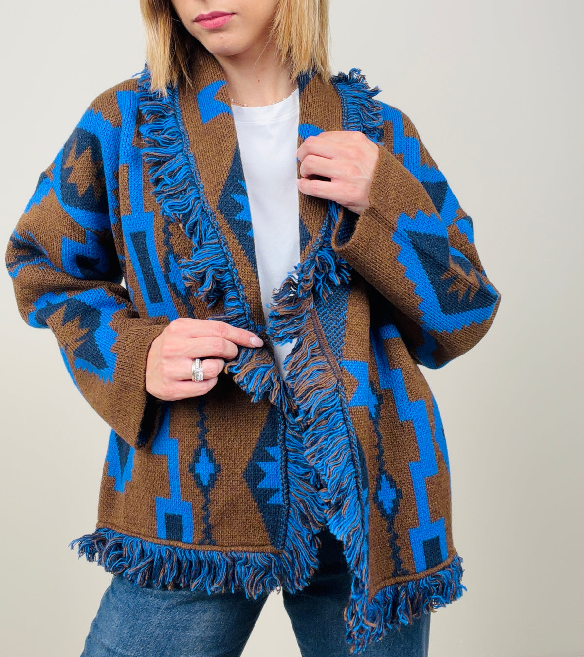 Cardigan etnico cacao-bluette