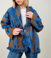 Cardigan etnico cacao-bluette