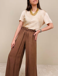 Pantalone scivolato in viscosa cacao