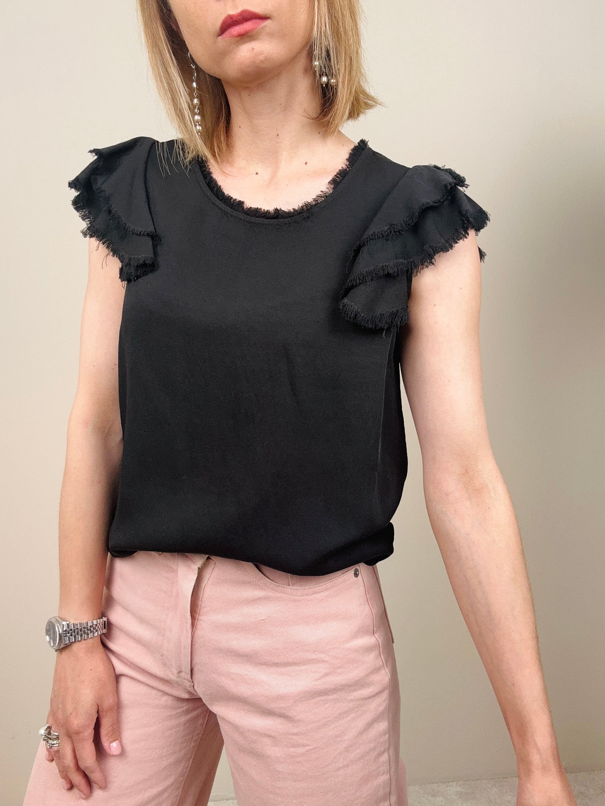 Blusa con manica sfrangiata (più colori)