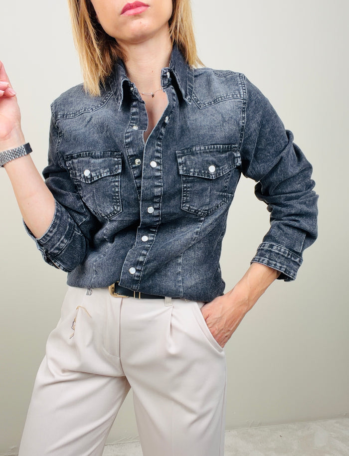 Camicia in jeans grigia slim