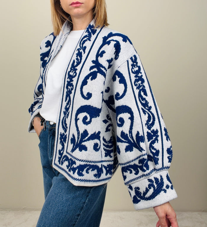Cardigan bianco-bluette