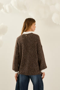 Cardigan over mélange marrone