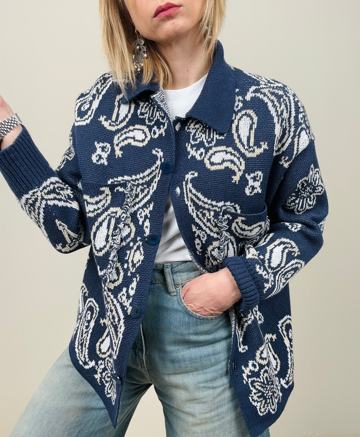 Cardigan bandana con colletto