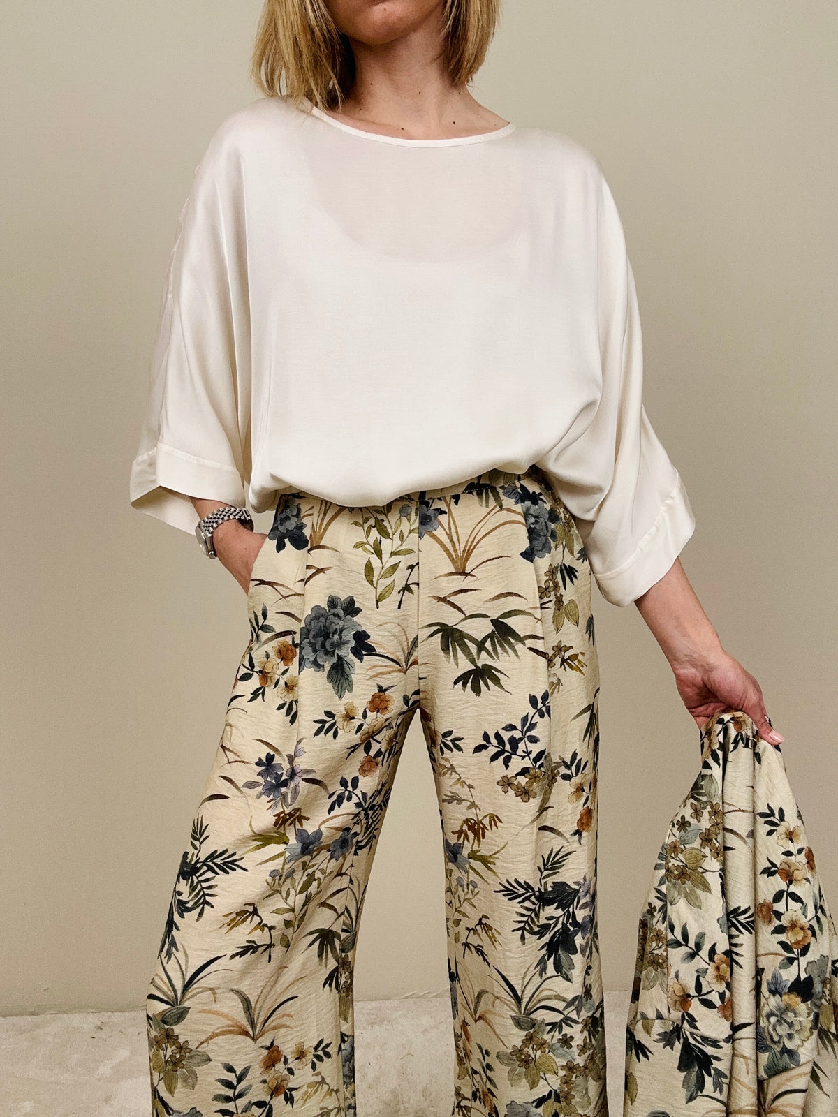 Pantalone multicolor verde/sabbia